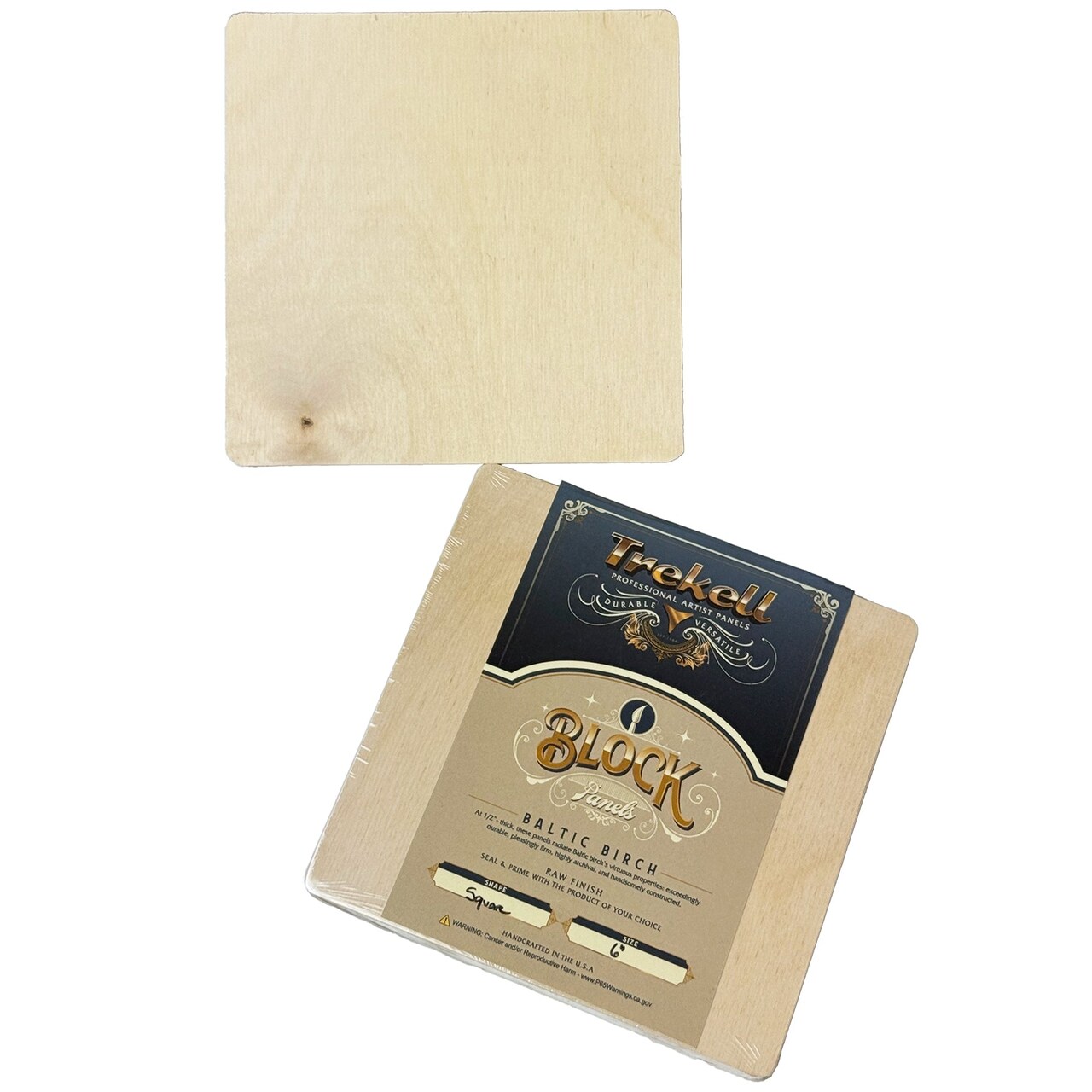 Trekell Unprimed Wood Block Panel - 1/2" Baltic Birch Wooden Painting Canvas - 6" x 6"